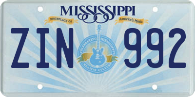 MS license plate ZIN992