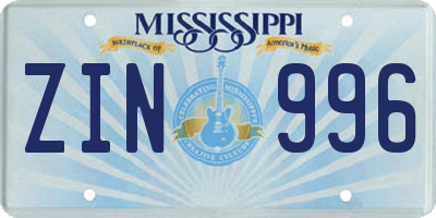 MS license plate ZIN996
