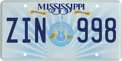 MS license plate ZIN998