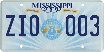MS license plate ZIO003