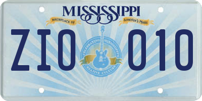 MS license plate ZIO010