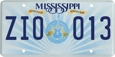 MS license plate ZIO013