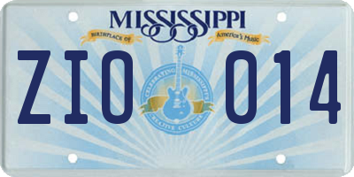 MS license plate ZIO014