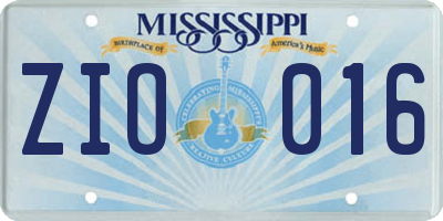 MS license plate ZIO016