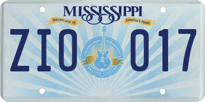 MS license plate ZIO017