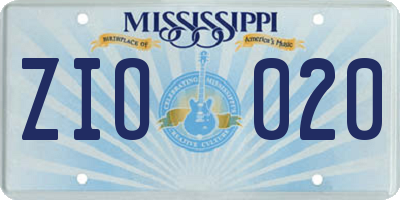 MS license plate ZIO020
