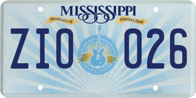 MS license plate ZIO026
