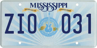 MS license plate ZIO031