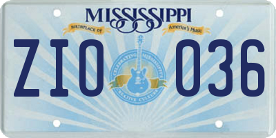 MS license plate ZIO036