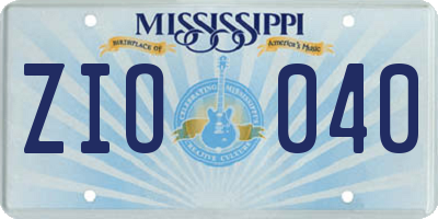 MS license plate ZIO040