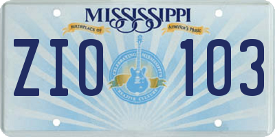 MS license plate ZIO103