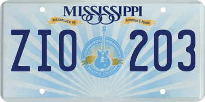 MS license plate ZIO203