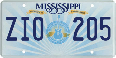 MS license plate ZIO205