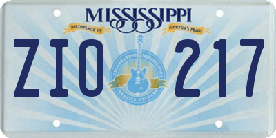 MS license plate ZIO217