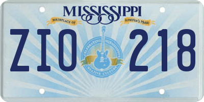 MS license plate ZIO218