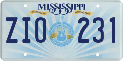 MS license plate ZIO231