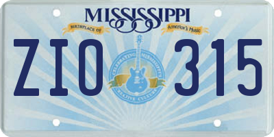 MS license plate ZIO315