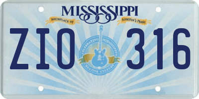 MS license plate ZIO316