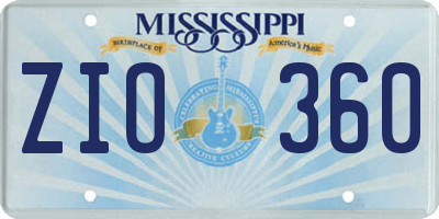 MS license plate ZIO360
