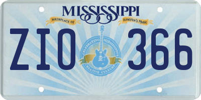 MS license plate ZIO366