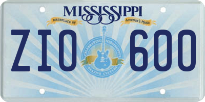 MS license plate ZIO600