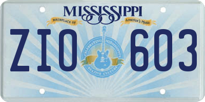 MS license plate ZIO603