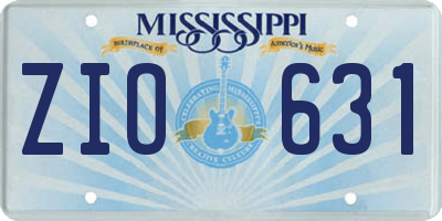 MS license plate ZIO631