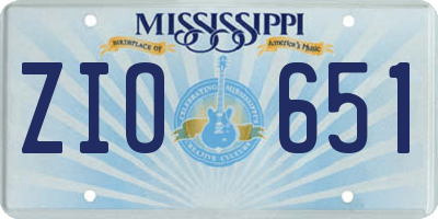 MS license plate ZIO651