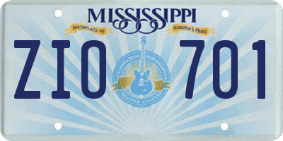 MS license plate ZIO701