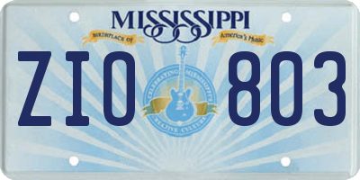 MS license plate ZIO803