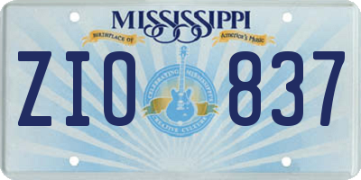 MS license plate ZIO837