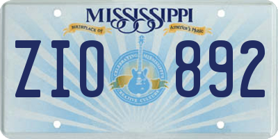 MS license plate ZIO892