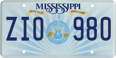 MS license plate ZIO980