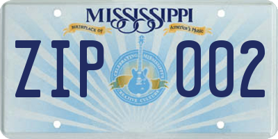 MS license plate ZIP002