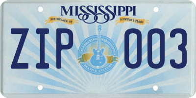 MS license plate ZIP003