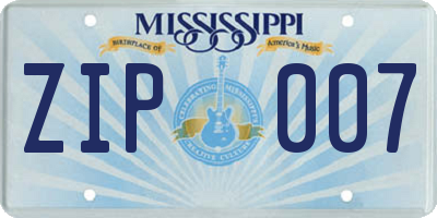 MS license plate ZIP007