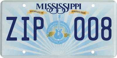 MS license plate ZIP008