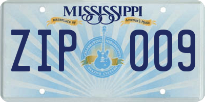 MS license plate ZIP009