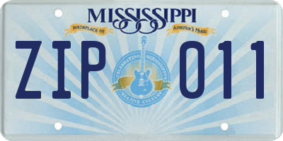MS license plate ZIP011