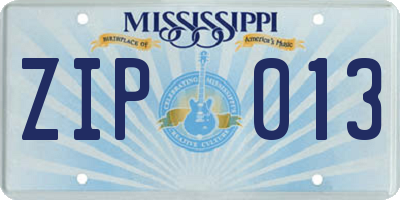 MS license plate ZIP013