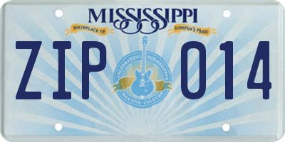 MS license plate ZIP014