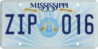 MS license plate ZIP016