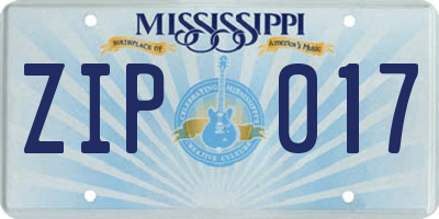 MS license plate ZIP017