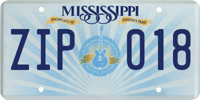 MS license plate ZIP018