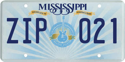MS license plate ZIP021