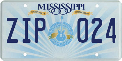 MS license plate ZIP024