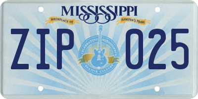 MS license plate ZIP025