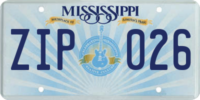 MS license plate ZIP026