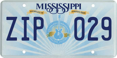 MS license plate ZIP029