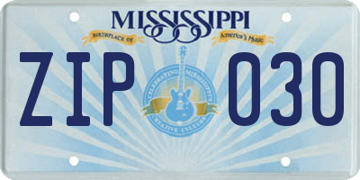 MS license plate ZIP030